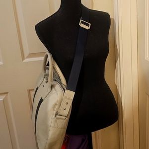 Paul Smith Ecru Pebble Leather  Black Slim Briefcase Folio Crossbody Laptop Bag